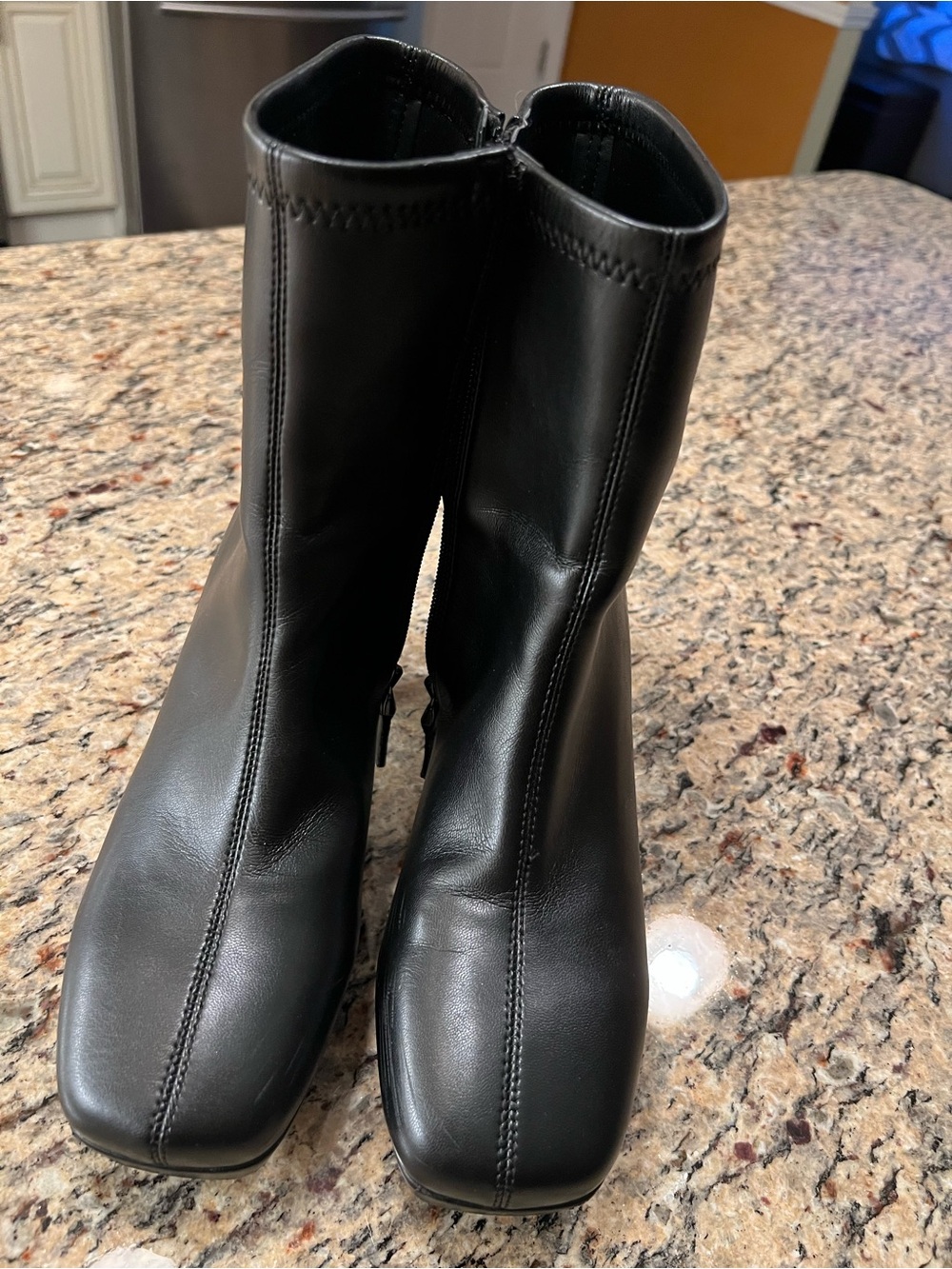 Aerosoles Black Leather Platform Block Heel Ankle Boots with Side Zip